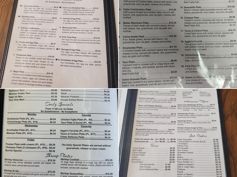 Coco Loco Menu