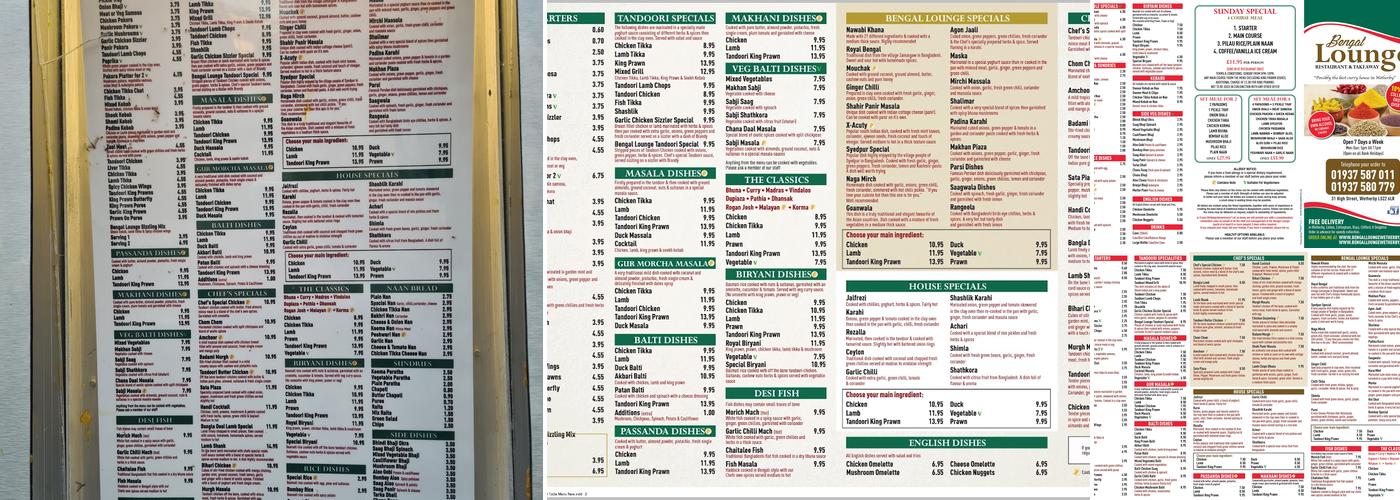 Bengal Lounge Wetherby Menu