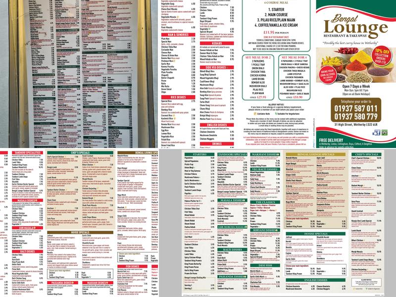 Bengal Lounge Wetherby Menu