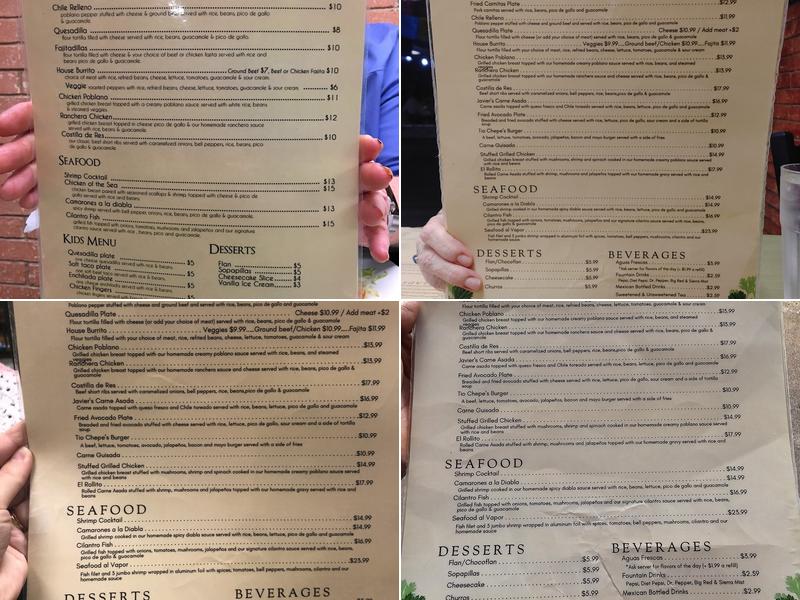 Cilantro Mexican Restaurant Menu