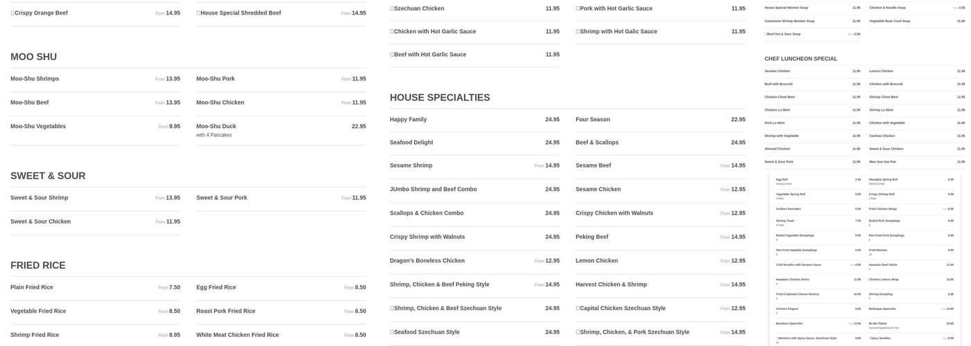 Dragon of Newtown Menu