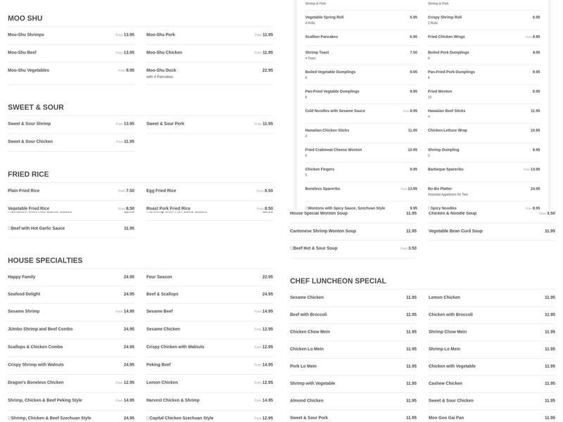 Dragon of Newtown Menu