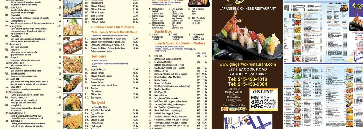 Ginger Wok Japanese & Chinese restaurant Menu