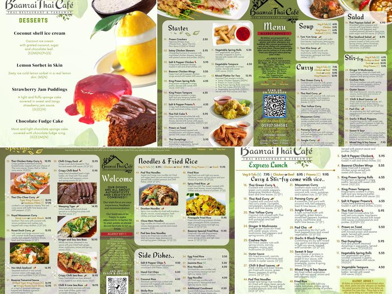 Baanrai Thai Cafe and restaurant Menu