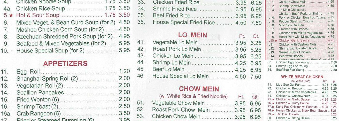 Peng Yuan Menu