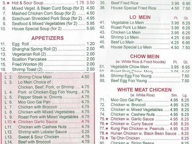 Peng Yuan Menu