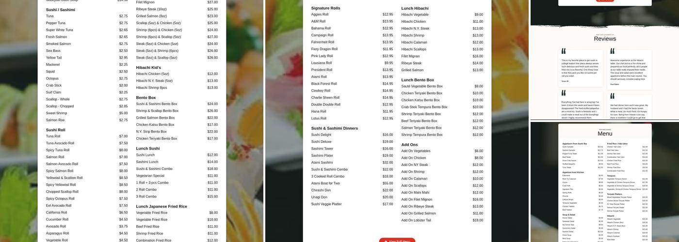 Atami Steak & Sushi Menu