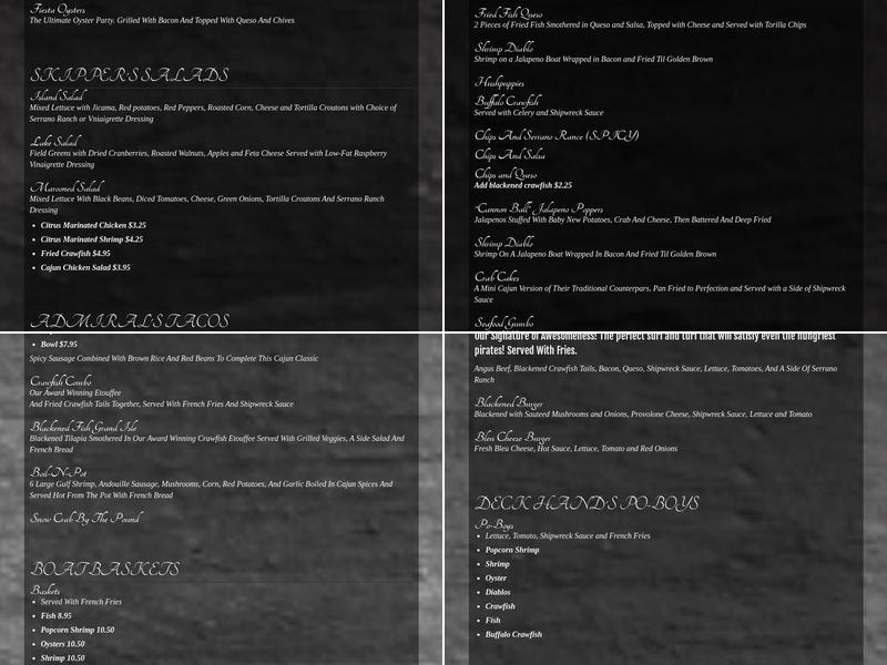 Shipwreck Grill Menu