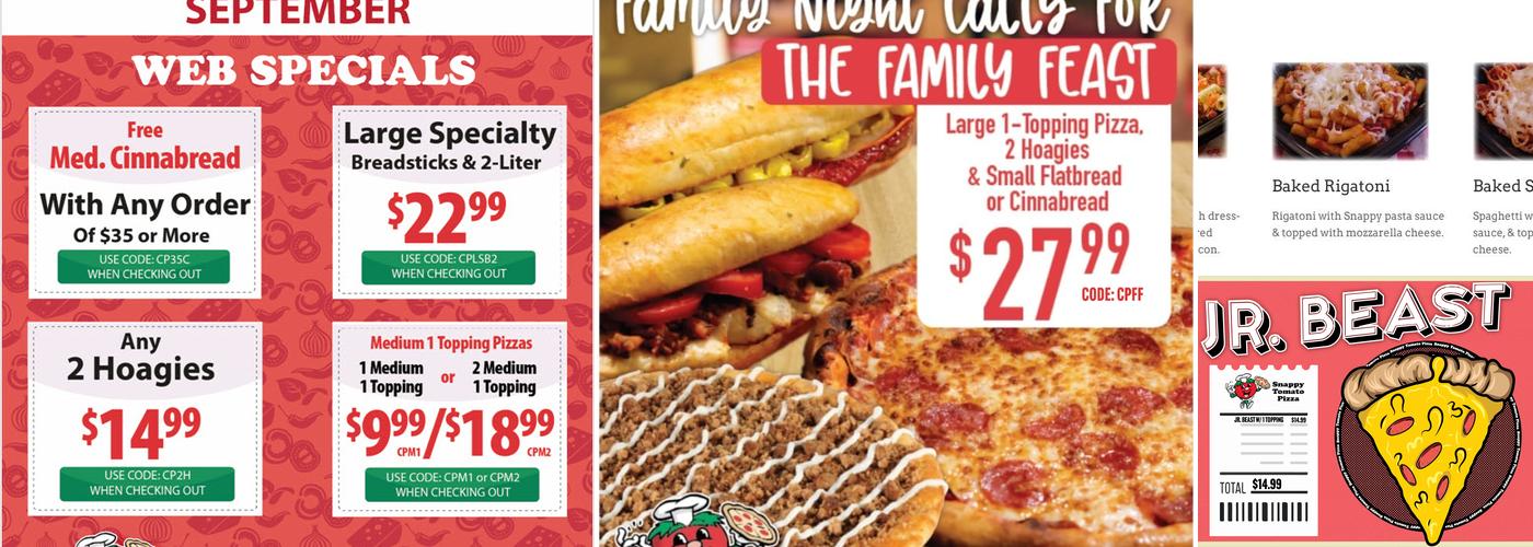 Snappy Tomato Pizza Menu