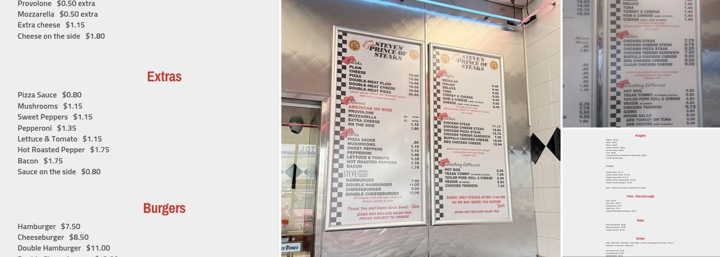 Steve's Prince of Steaks Menu