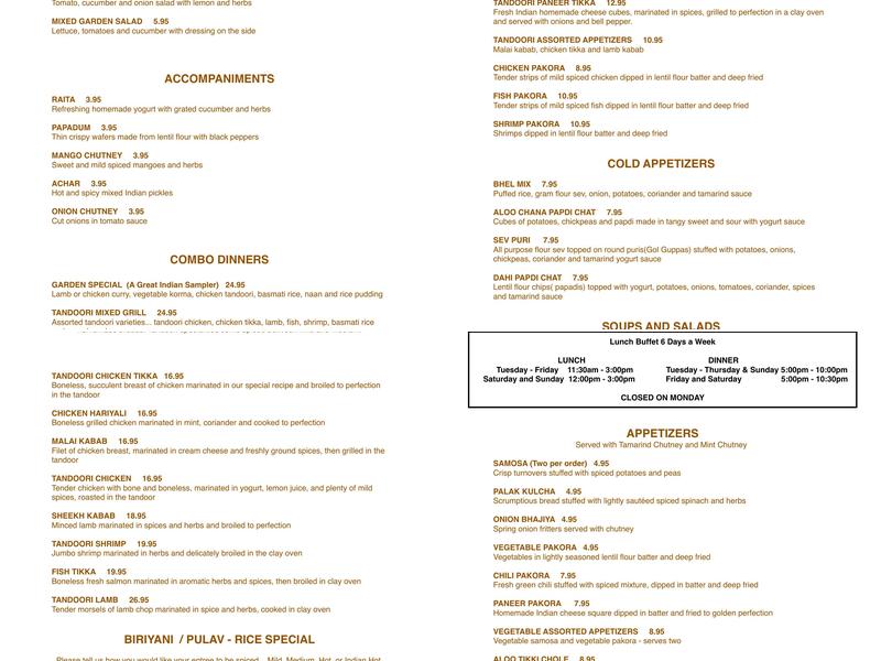 Indian Garden Menu