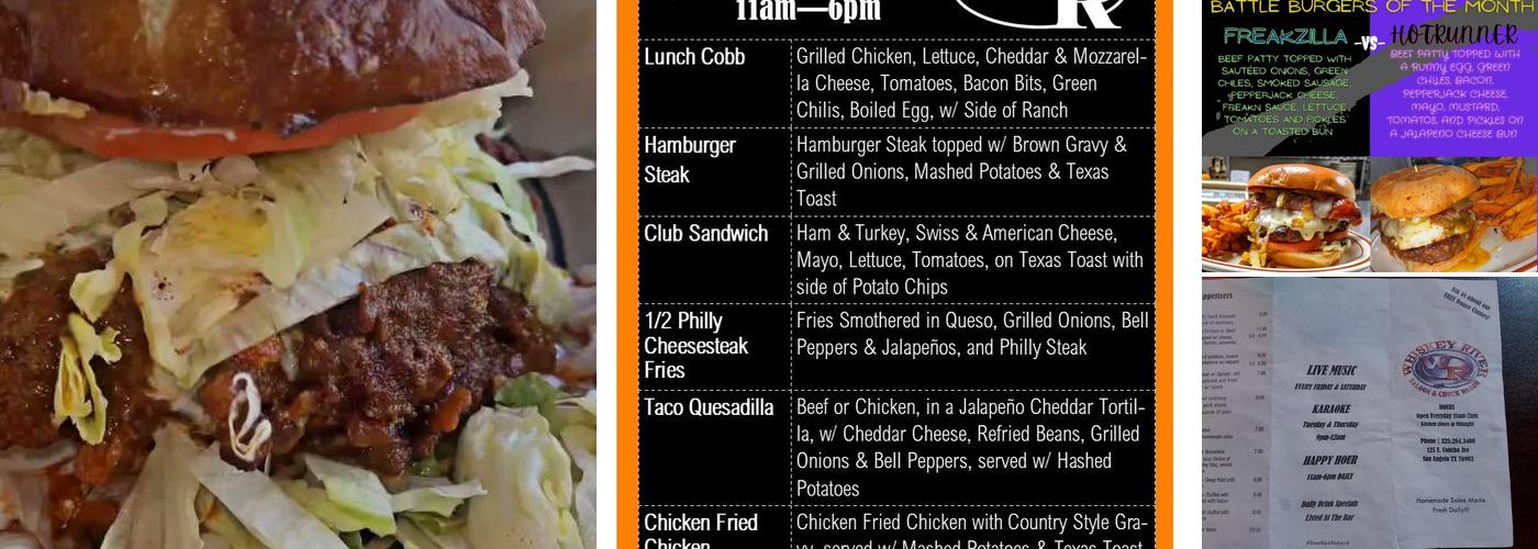 Whiskey River Saloon Menu