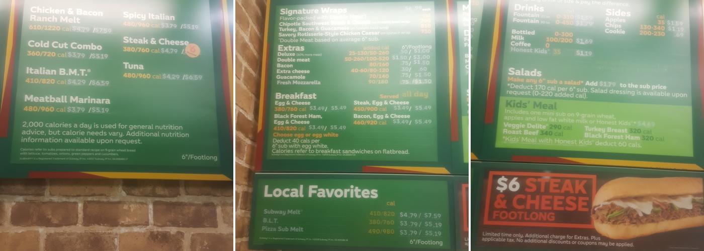 Subway Menu
