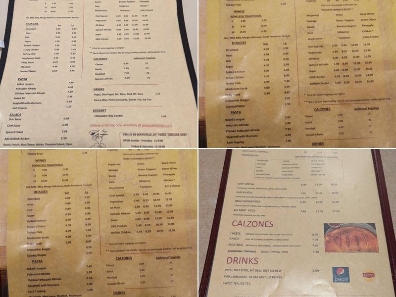 Pasquale's Restaurant Menu