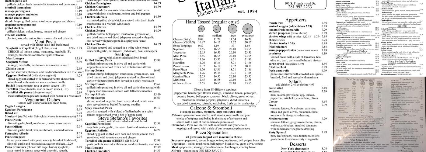Stefano's Menu