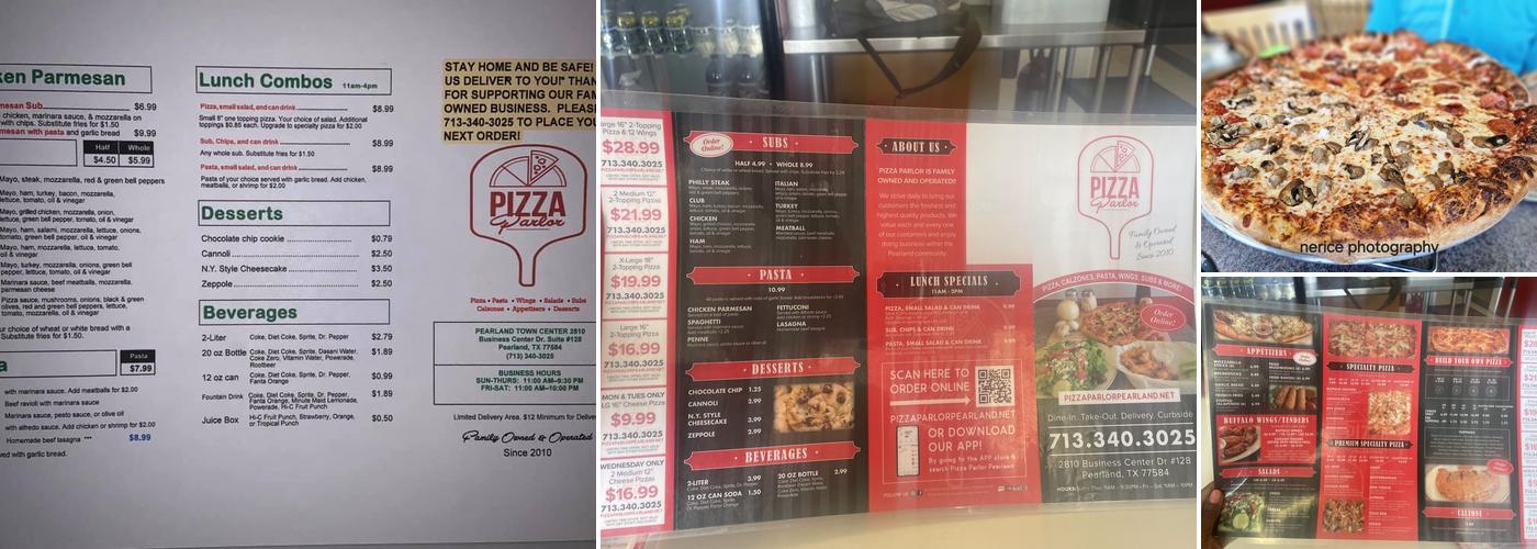 Pizza Parlor Menu