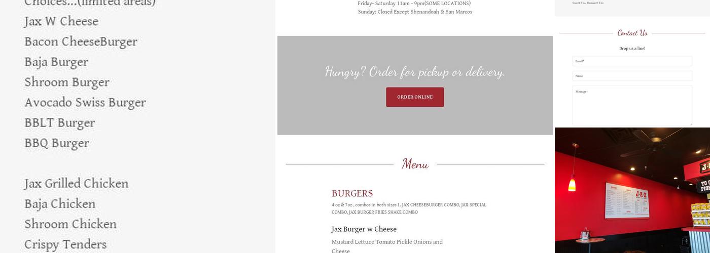 Jax Burger Fries & Shakes Menu