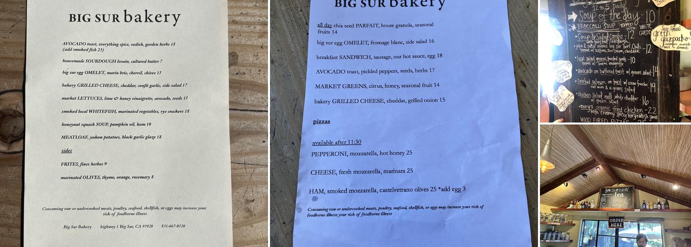 Big Sur Bakery Menu