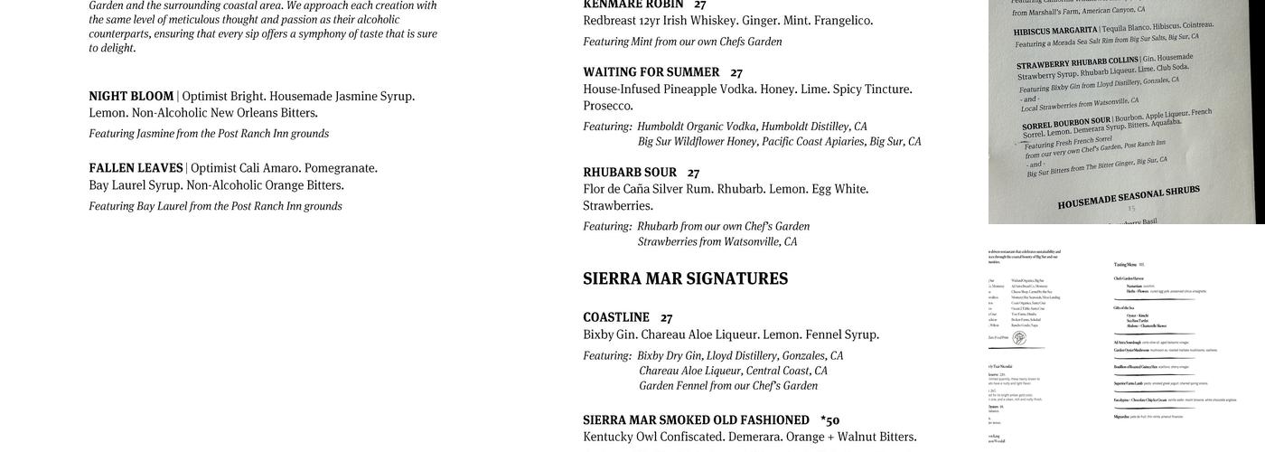 Sierra Mar Menu