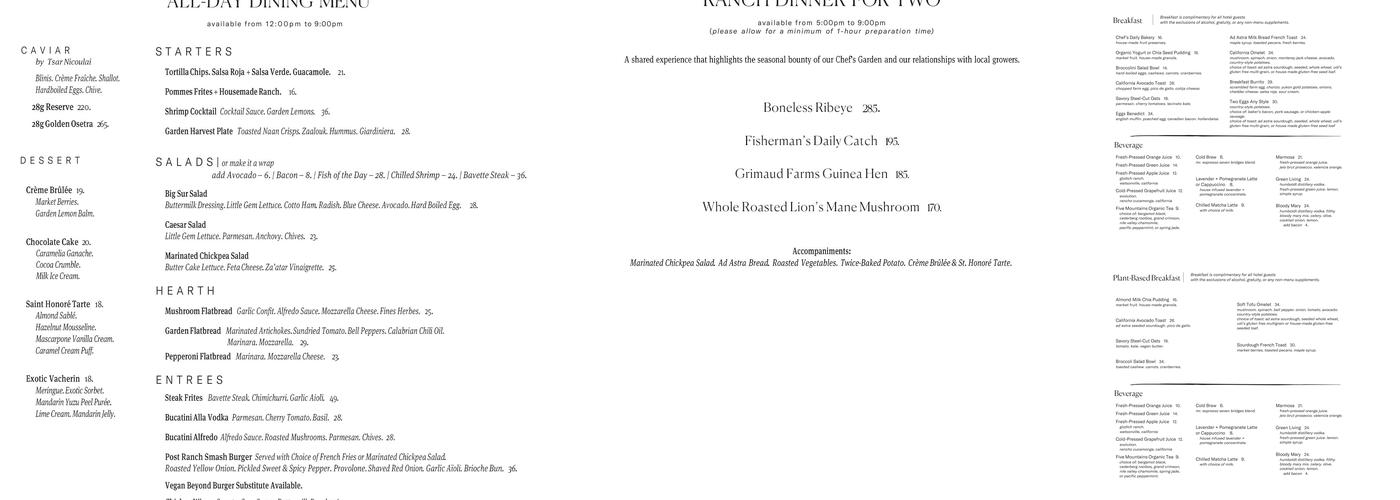 Sierra Mar Menu