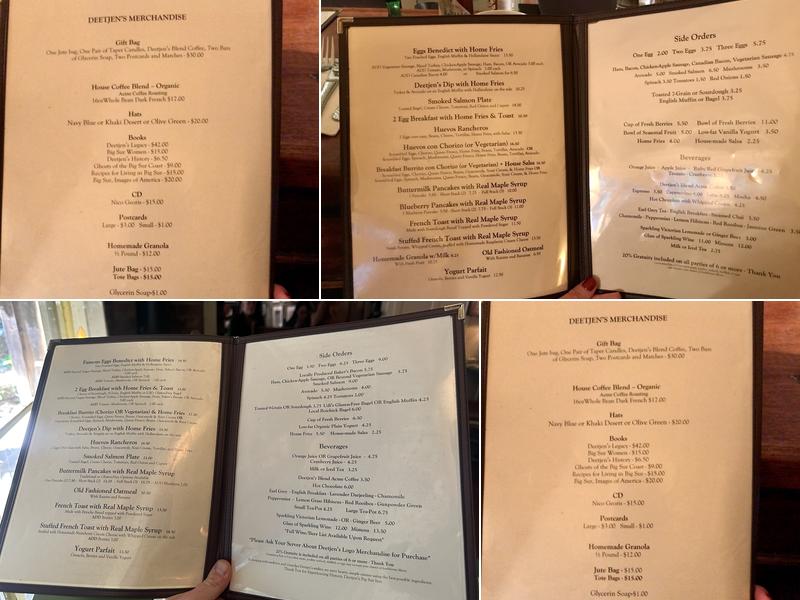Deetjen's Restaurant Menu