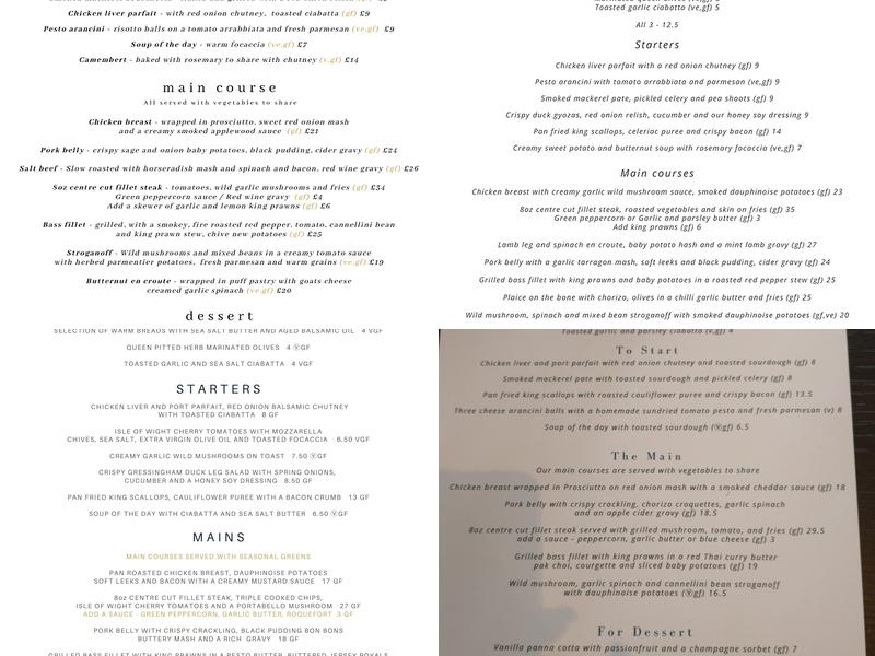 Hewitt's Restaurant & Rooms Menu