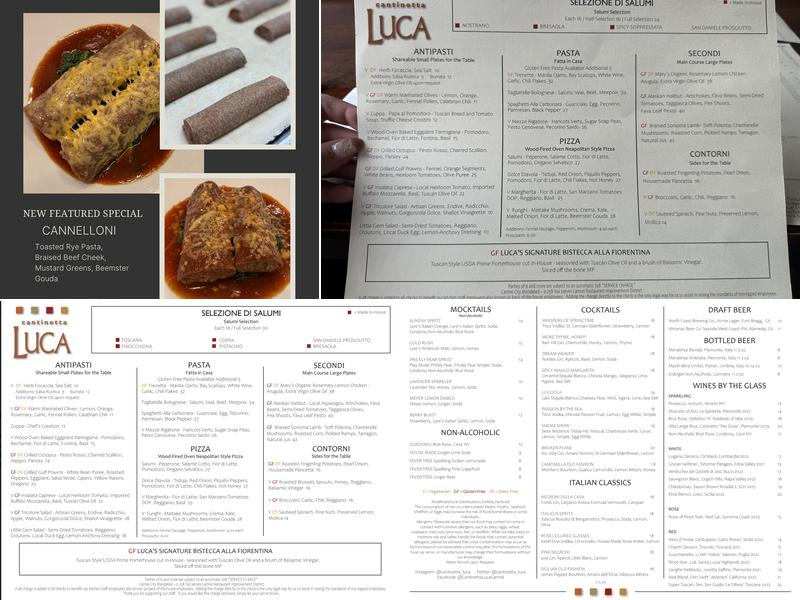 Cantinetta Luca Menu