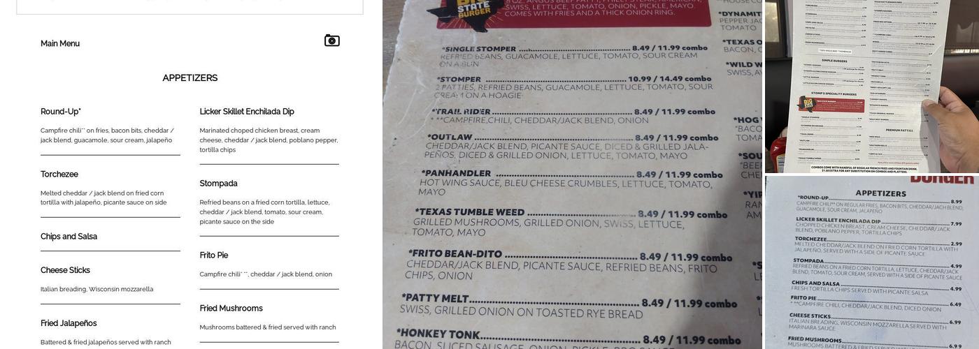 Stomp's Burger Joint Menu