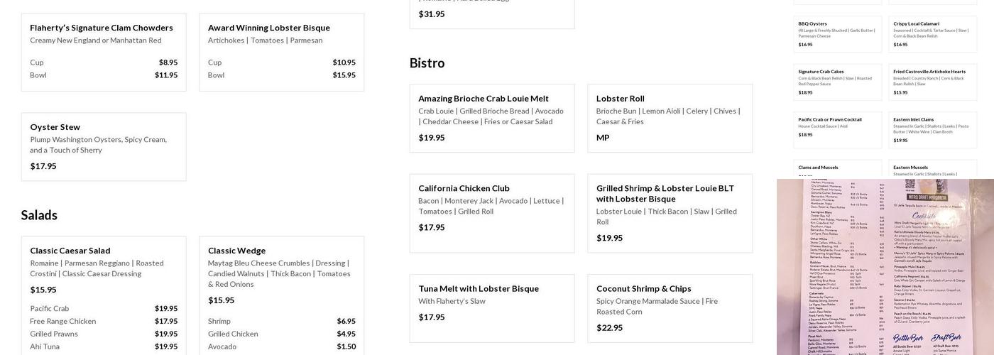 Flaherty's Seafood Grill & Oyster Bar Menu