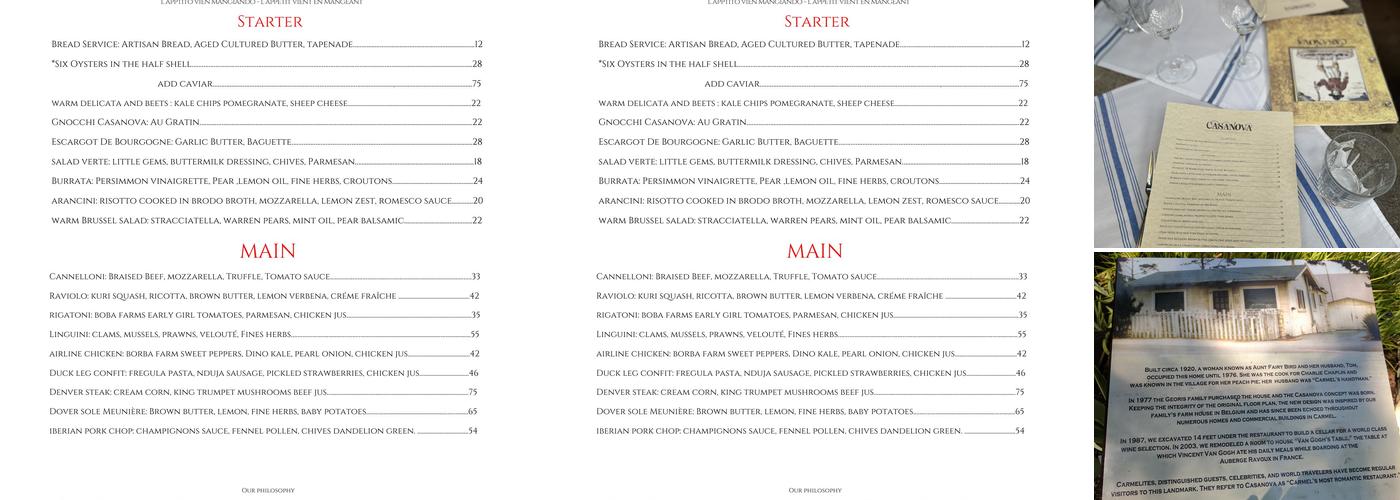 Casanova Menu