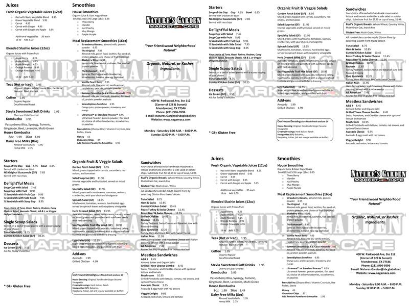 Nature's Garden Menu