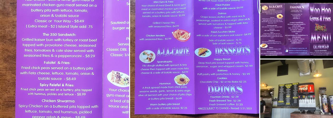 Woo Hoo II Gyros and Fries Menu
