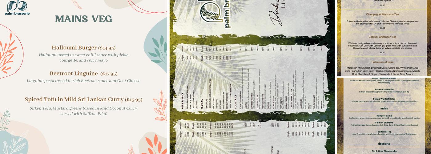 The Palm Brasserie Menu