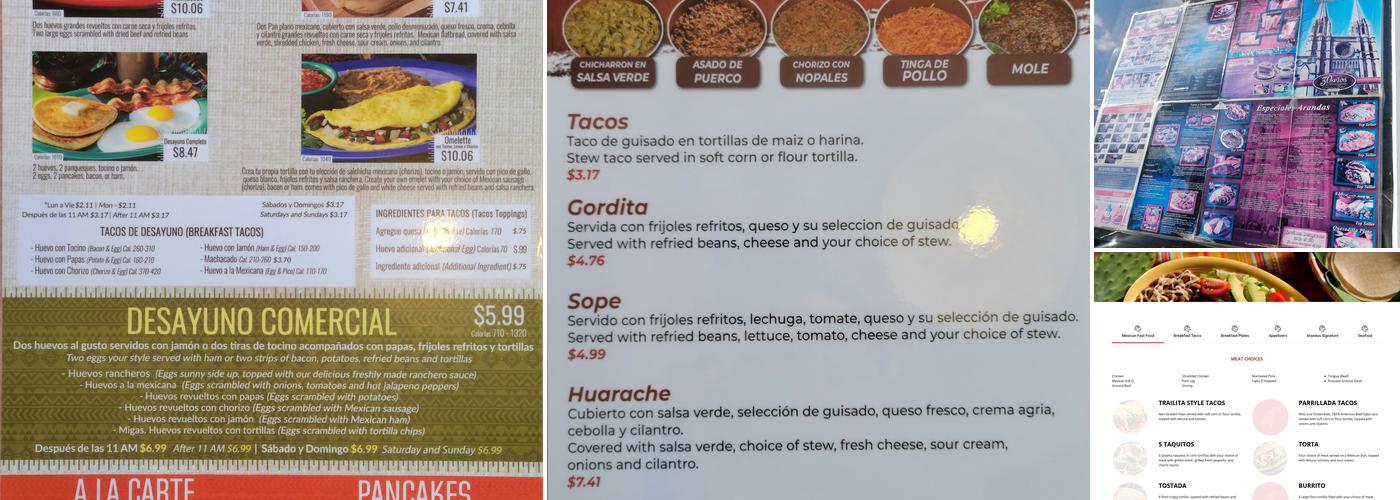 Taquerias Arandas Menu
