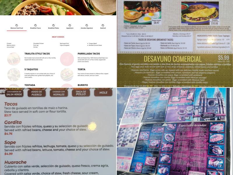 Taquerias Arandas Menu