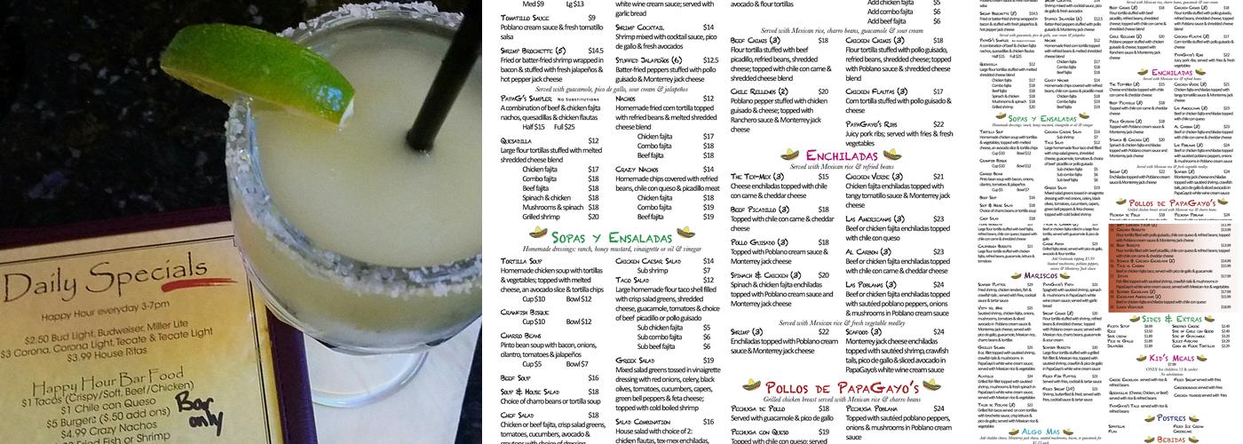 Papagayo's Menu