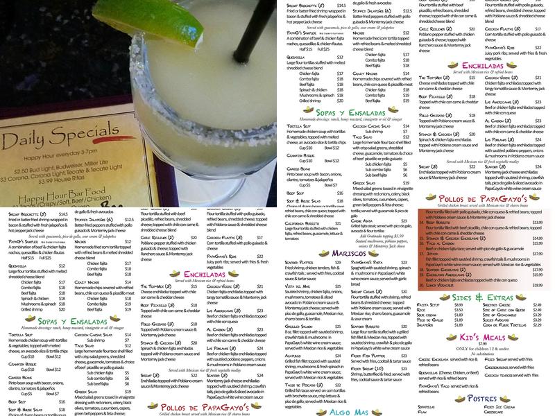 Papagayo's Menu