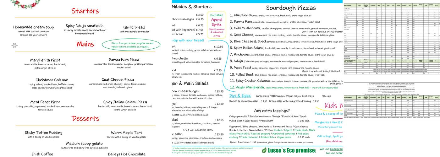 Lusso Didcot Menu