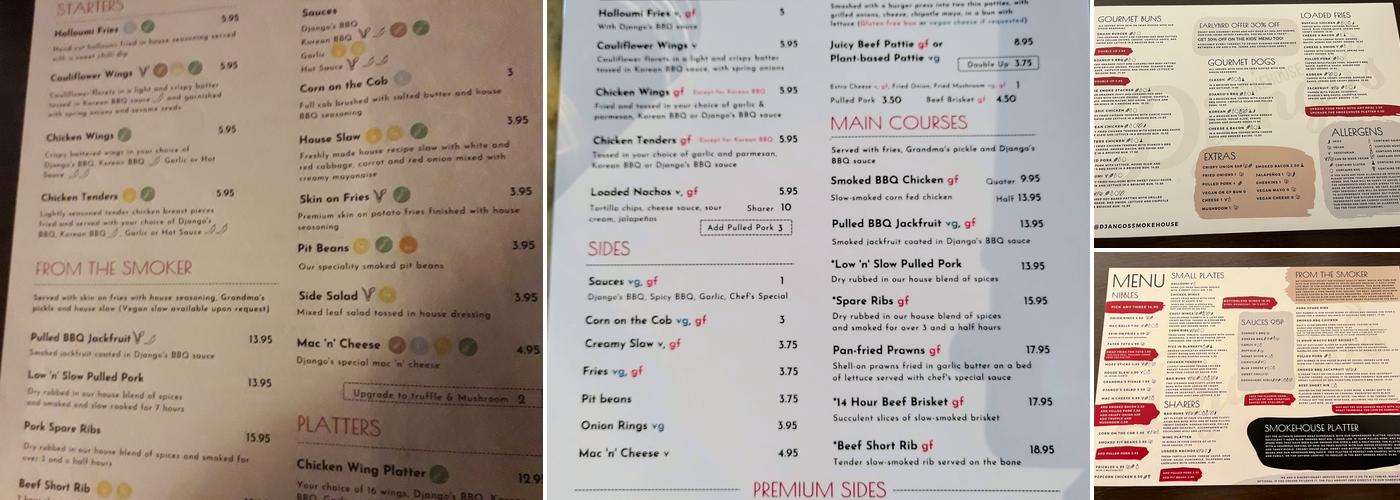 Django's Smokehouse Menu