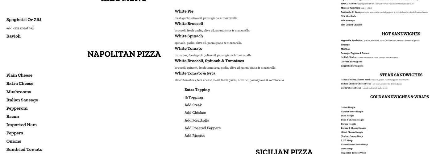 Buckingham Pizza Menu
