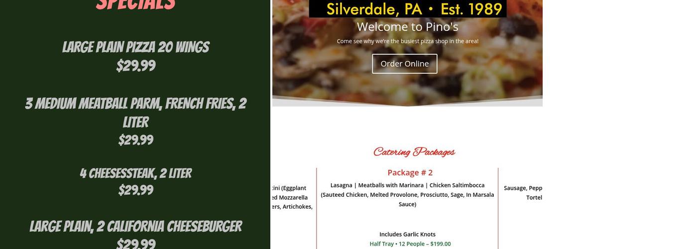 Pino's Pizza Menu