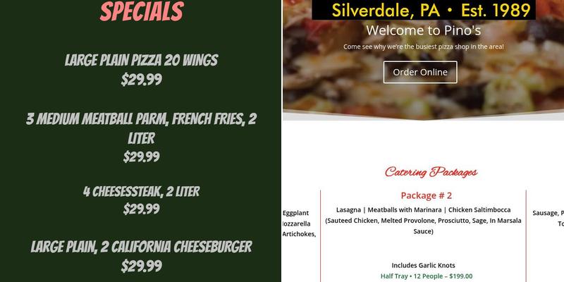 Pino's Pizza Menu