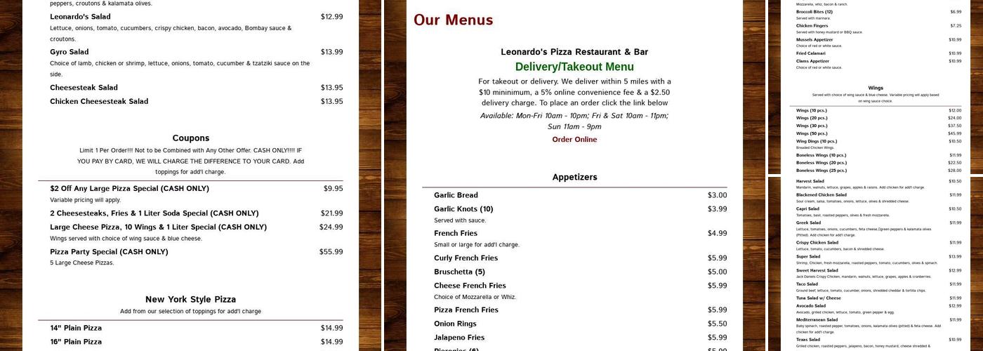 Leonardo's Pizza Menu
