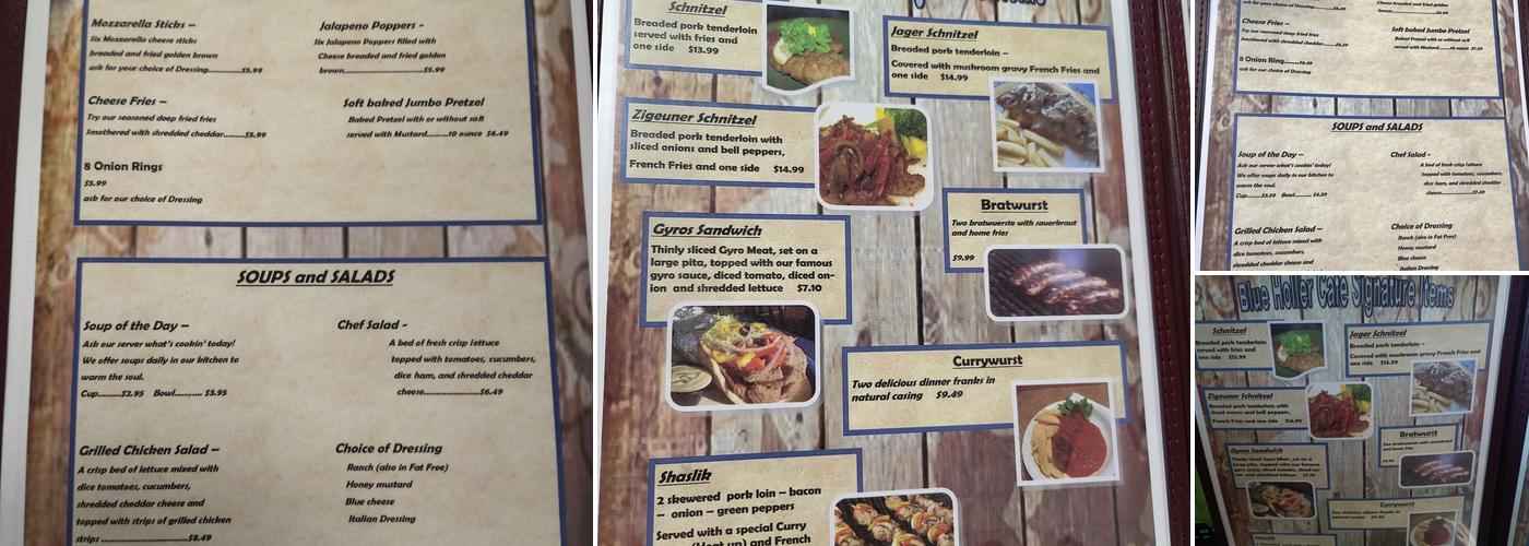 Blue Holler Cafe Menu