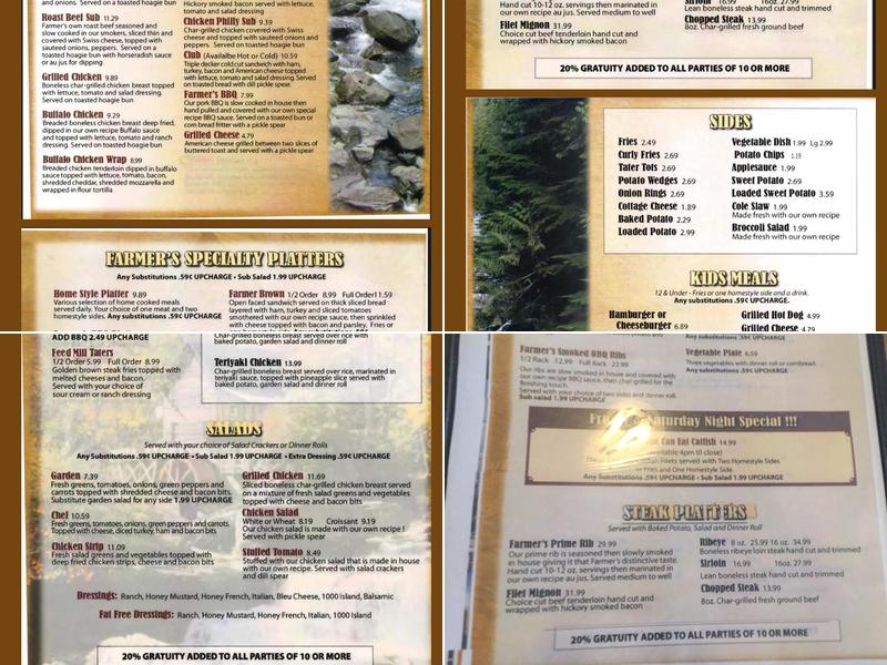 Farmer's Feedmill Restaurant Menu