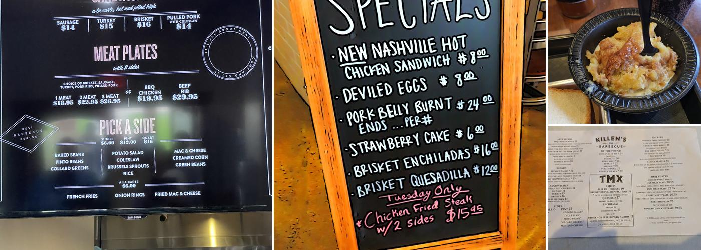 Killen's BBQ Menu