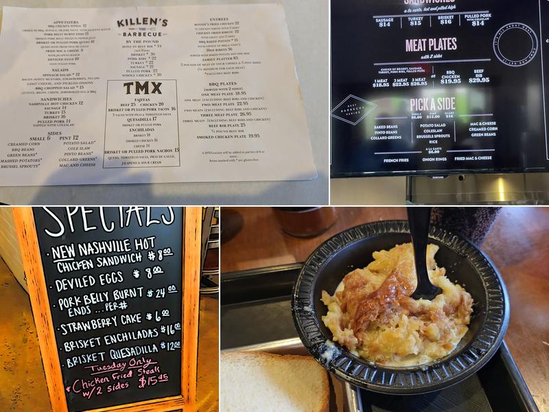 Killen's BBQ Menu
