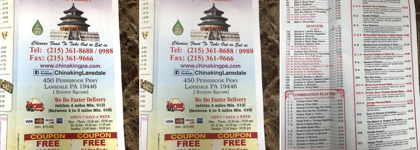 China King Menu