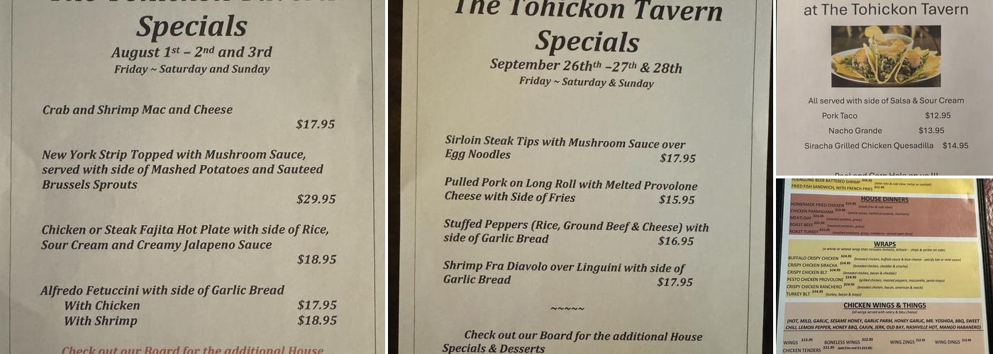 Tohickon Restaurant And Tavern Menu