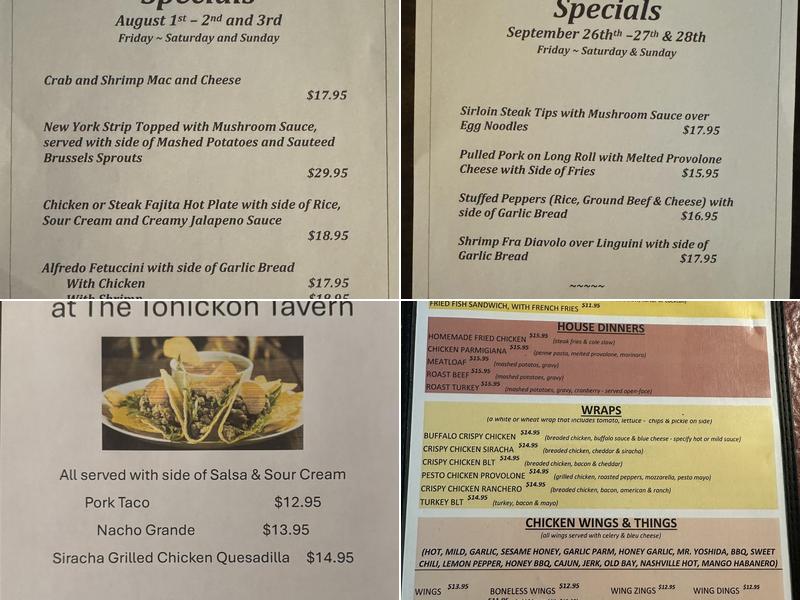 Tohickon Restaurant And Tavern Menu